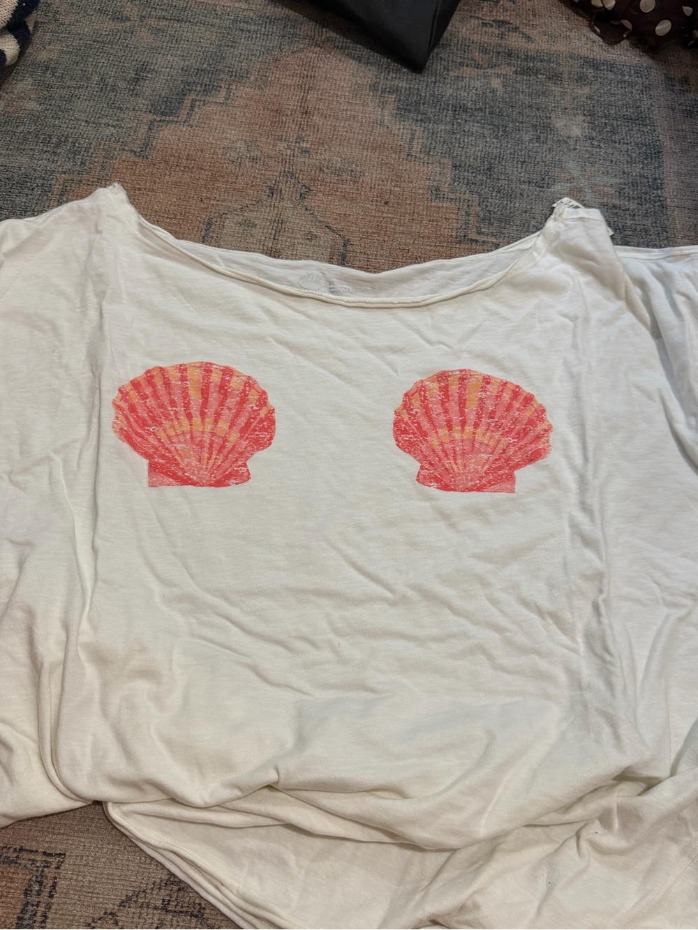 Ralph Lauren White Tee with Coral Pink Shell Prints